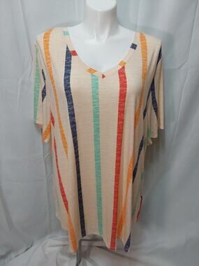 LuLaRoe Iris 3XL Multicolor Stripped V-Neck Short-Sleeve T-Shirt/Blouse #L254